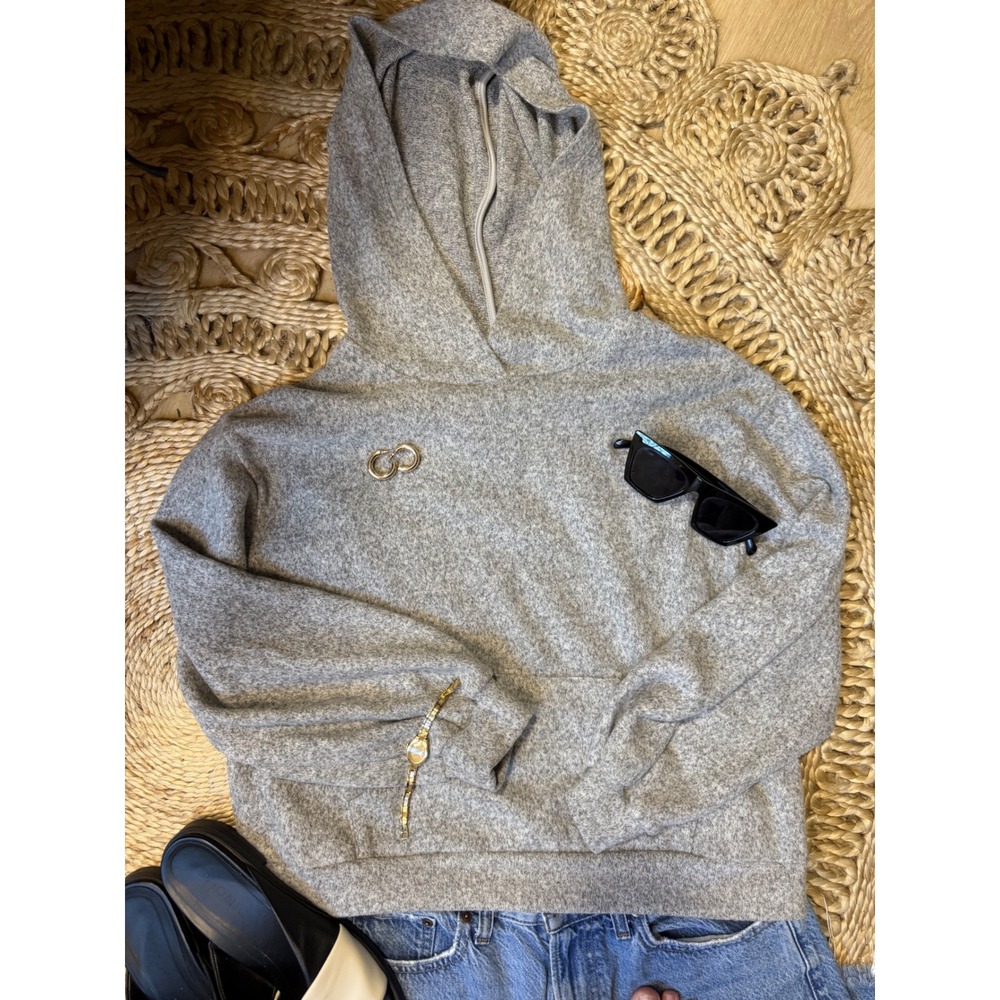 Vestique Womens‎ Heather Grey Knit Pullover Hoodie Sweatshirt with Front Pocket